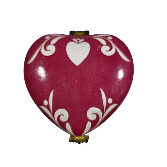 Heart-Shaped Ceramic Trinket Box Gold Hinged Lid White Floral valentine love - Picture 1 of 7